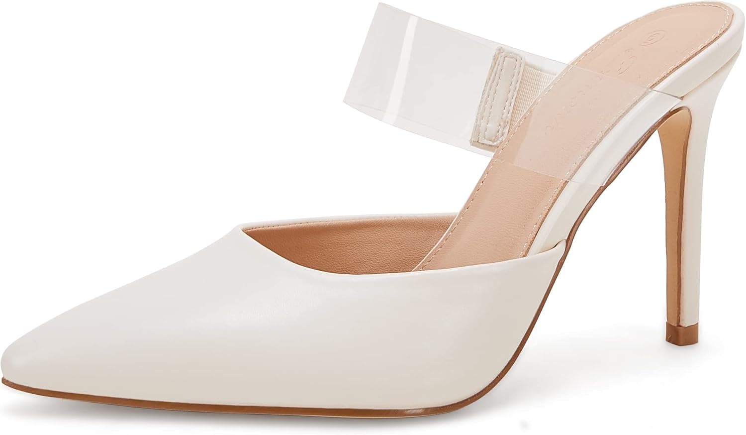 Ermonn Womens Closed Pointed Toe Clear Strap High Heels Stiletto Pumps Slip-On Backless Dress Wedding Party Shoes Mules Sandal Slippers