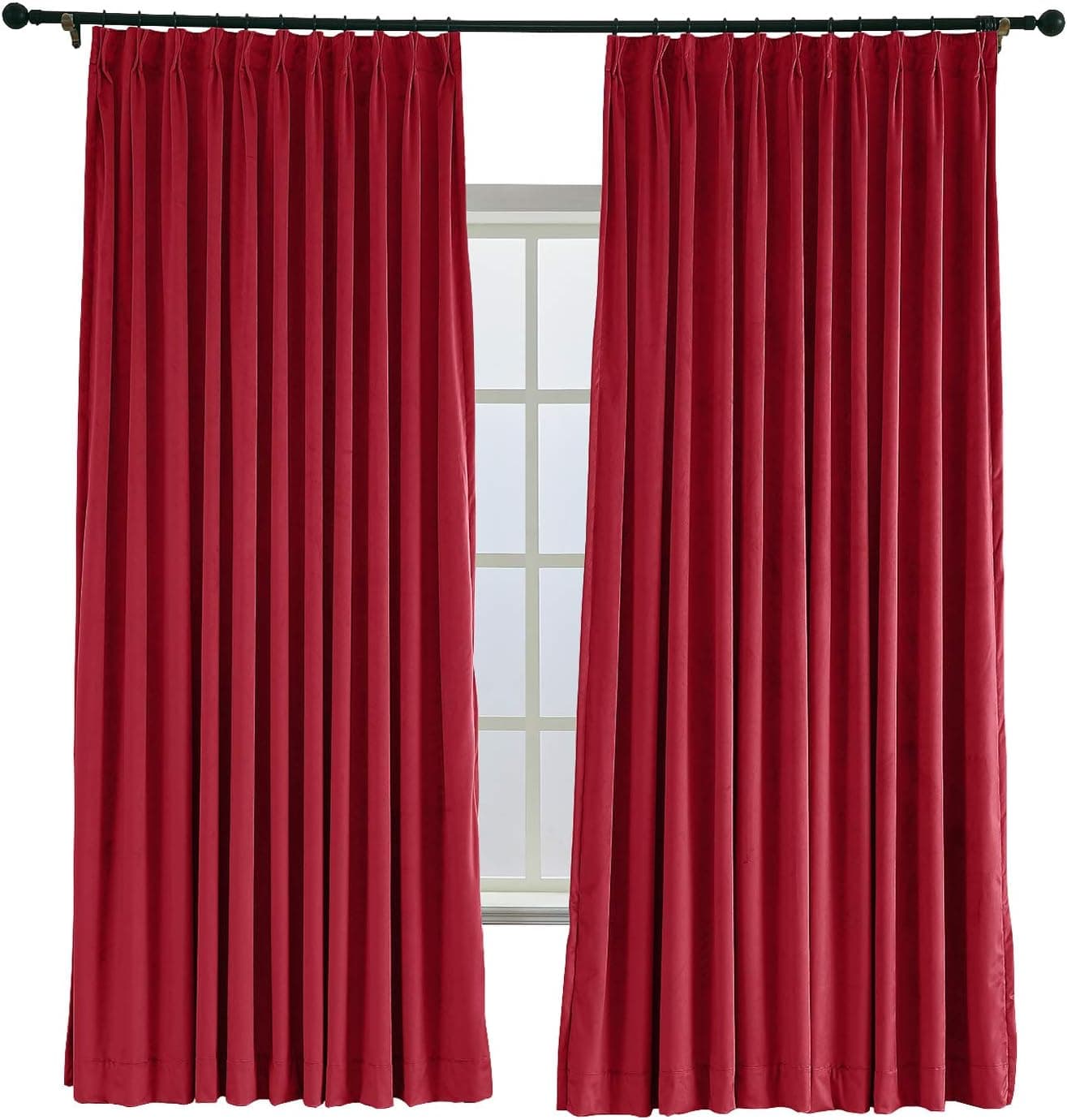 ChadMade Pinch Pleated 100W x 84L Room Darkening Lined Velvet Curtain Drapery Panel for Traverse Rod or Track, Living Room Bedroom Club Theater Patio Door (1 Panel), Raspberry Red, Leon Collection