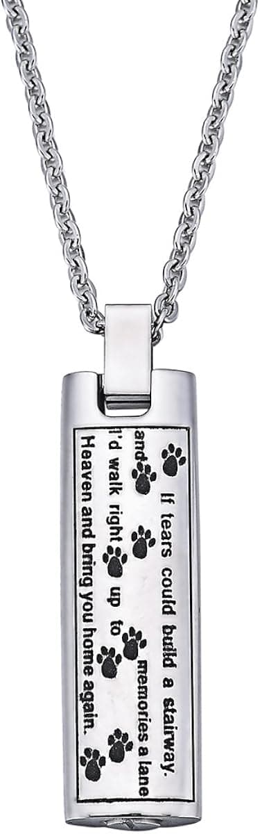 KY Mourning Poetry Cuboid Memorial Urn Pendant Necklace Pet Dog Palm Ashes Keepsake Cremation Jewelry