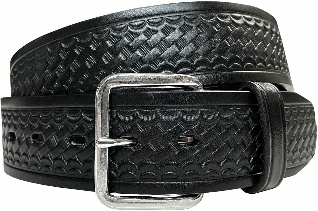 Utility Uniform Work Belt Basketweave Embossed One Piece Full Grain Belt 1-3/4"(45mm) Wide, Multi-Style Options