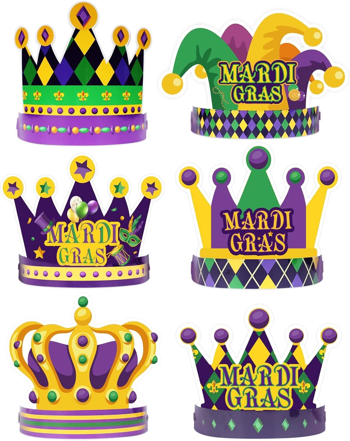 24 Pcs Mardi Gras Crown Kits Carnival Party Paper Hat For Kids Adults Mardi Gras Jester Favors Supplies Decoration