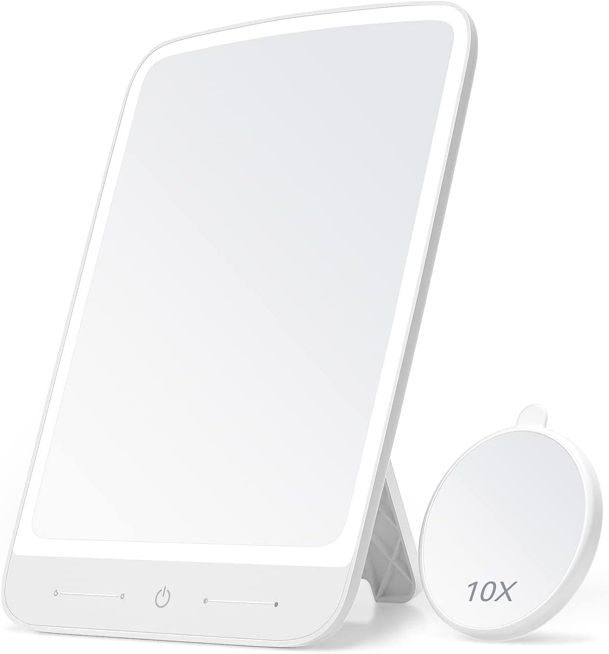 POPLIZZ Travel Makeup Mirror with Lights and Magnification, Led Mirror Makeup with Stand, Rechargeable Portable Make up Mirror with 5 Color Lighting