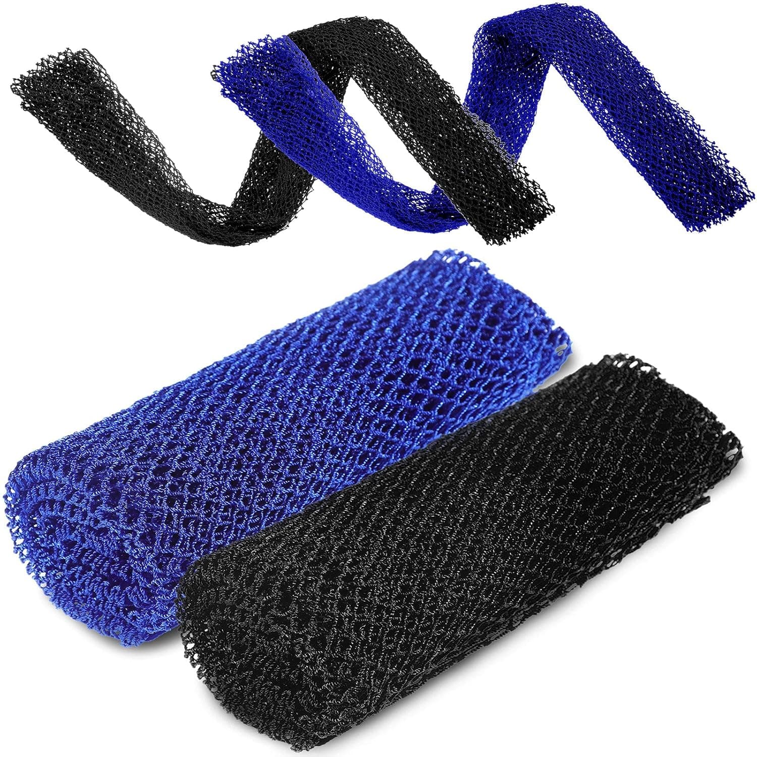 2 Pieces African Bathing Sponge African Exfoliating Net Long Net Bath Sponge Shower Body Scrubber Back Scrubber Skin Smoother for Daily Use or Stocking Stuffer (Blue, Black)