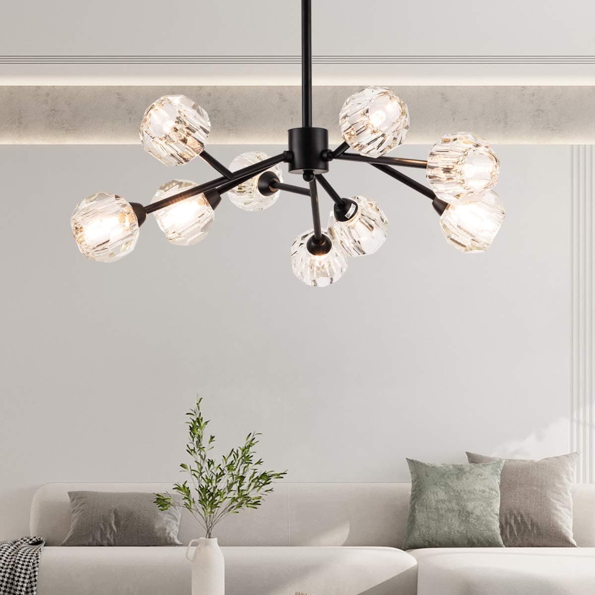 Weesalife Sputnik Chandeliers Modern Crystal Pendant Light Chandelier 9 Lights Mid Century Black Branches Chandeliers Ceiling Light Fixtures for Dining Room Bedroom Living Room G9 Bulbs