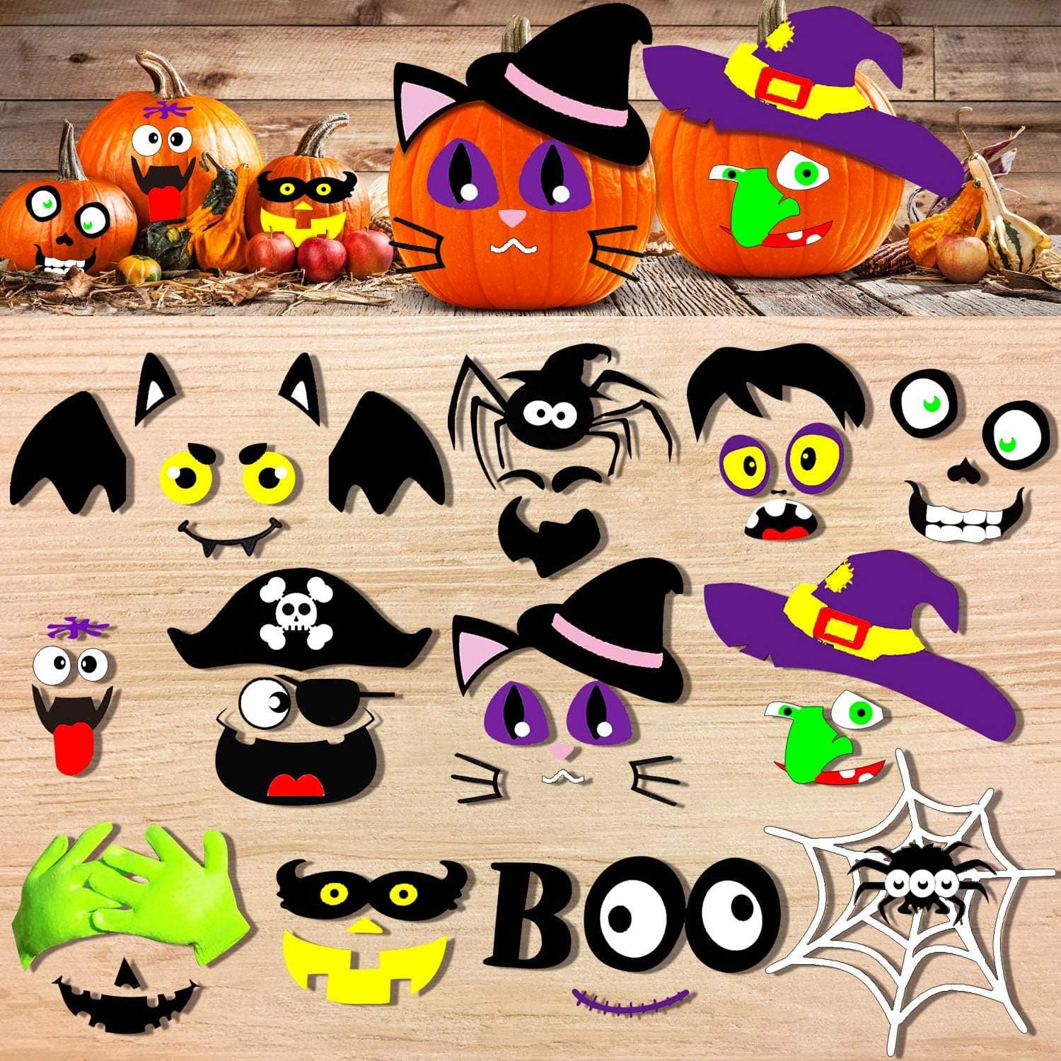 Konsait 110pcs Halloween Pumpkin Decorating Craft Kits，Jack-o-Lantern Decoration Sticker，Pumpkin Felt Sticker for Kids Halloween Party Decor Supplies Trick or Treat Party Favors