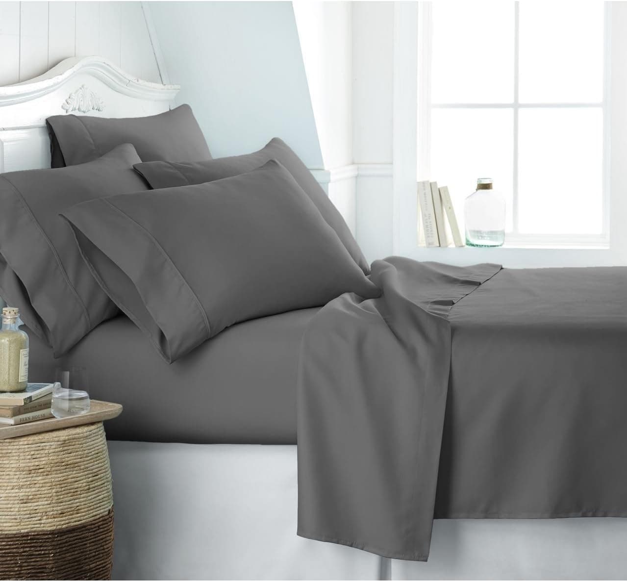 Bedding Emporium Egyptian Luxury 1800 Bed Sheet Set - Deep Pockets, Wrinkle and Fade Resistant, Sheet and Pillow Case Set - (Full, Gray)