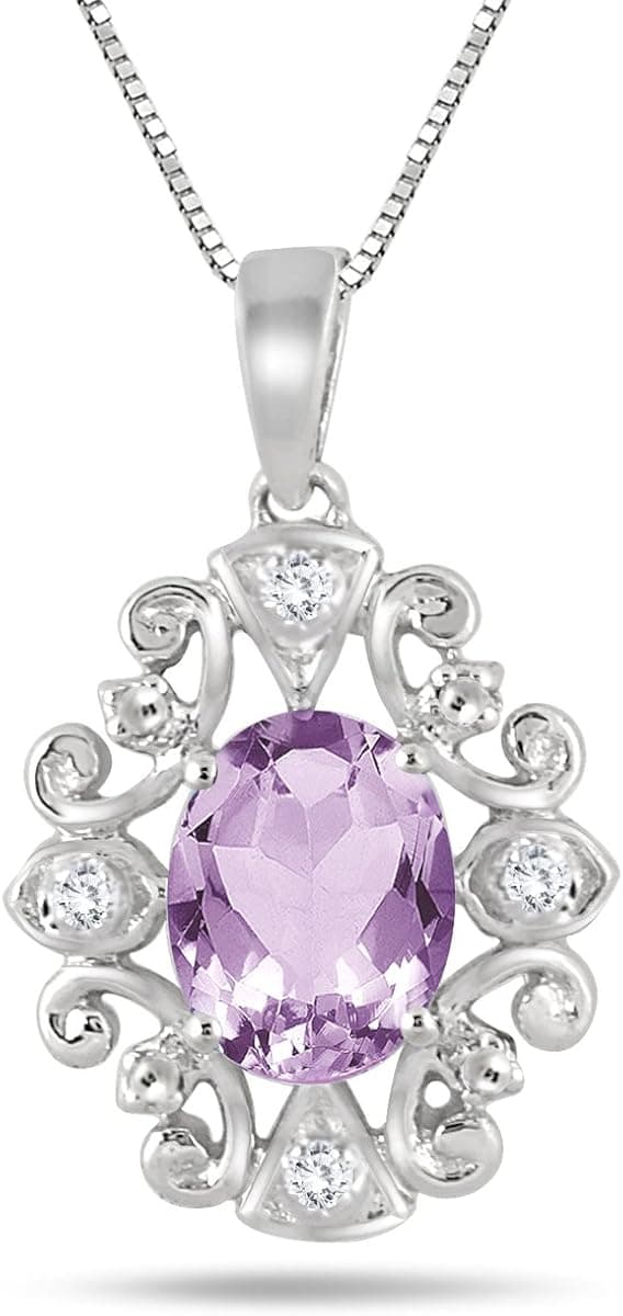2.15 Carat Amethyst and Diamond Antique Pendant in .925 Sterling Silver
