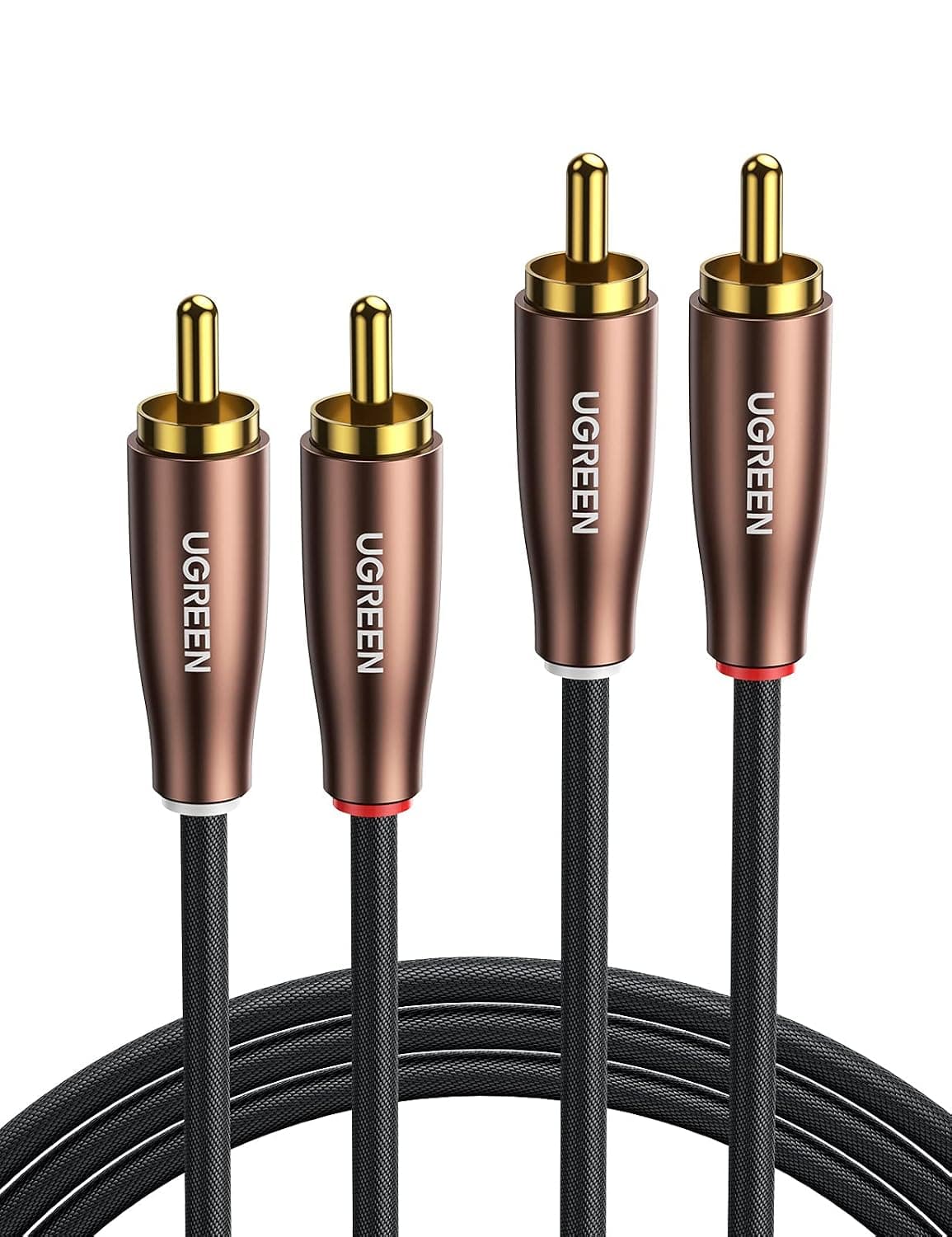 UGREEN RCA Cables 2RCA Male to Male Stereo Audio Adapter HiFi Sound Braided Auxiliary Audio Cord Gold-Plated RCA Cable Compatible with Home Theater HDTV Amplifiers Hi-Fi Systems Car Audio Speakers 6FT