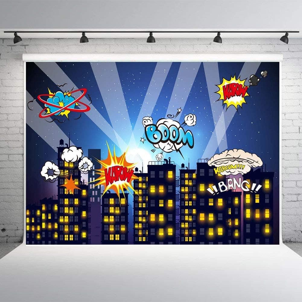 Fanghui Super City Hero Photography Backdrops Photo Background Birthday Party Decoration Vinyl 7x5ft