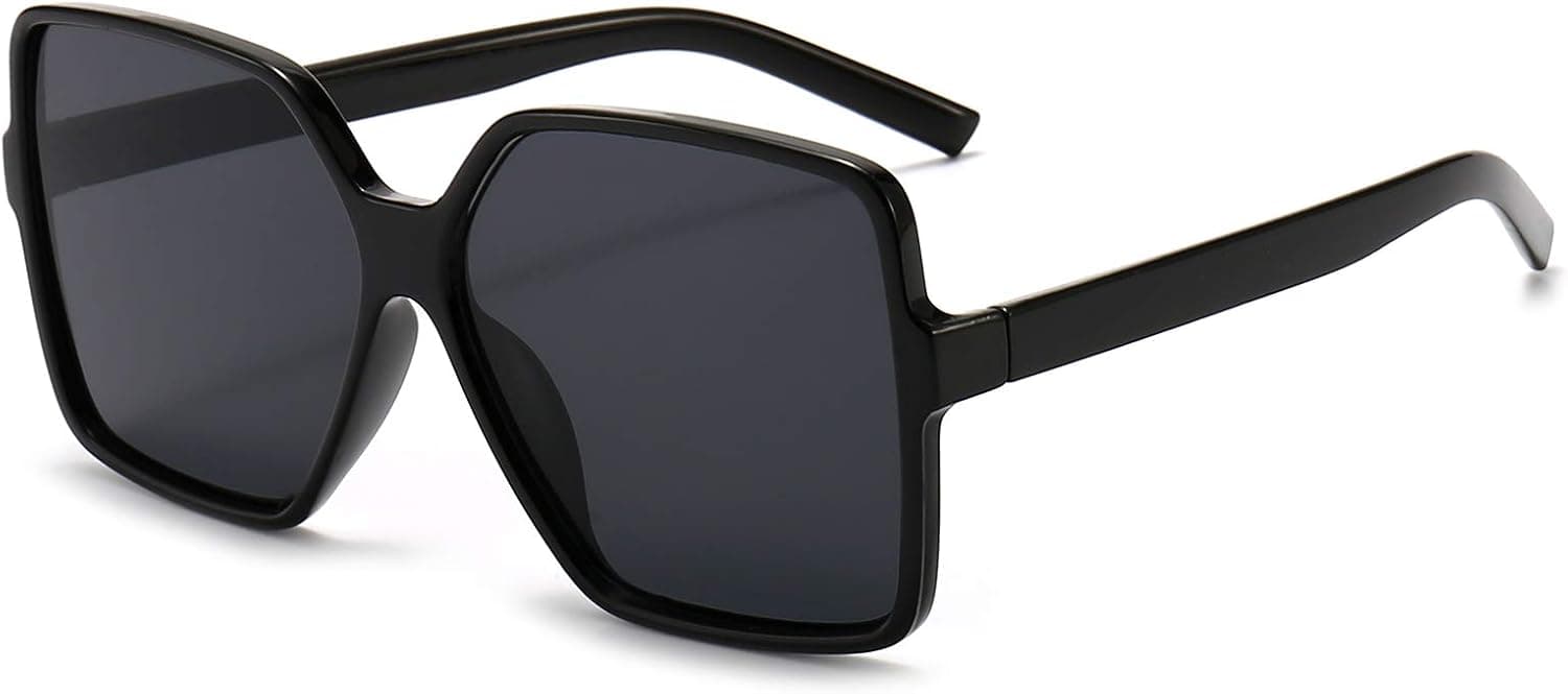 NULOOQ Oversized Square Sunglasses for Women Men, Flat Top Trendy Fashion Shades Large Wide Sun Glasses UV400 Protection (Light Black/Grey)