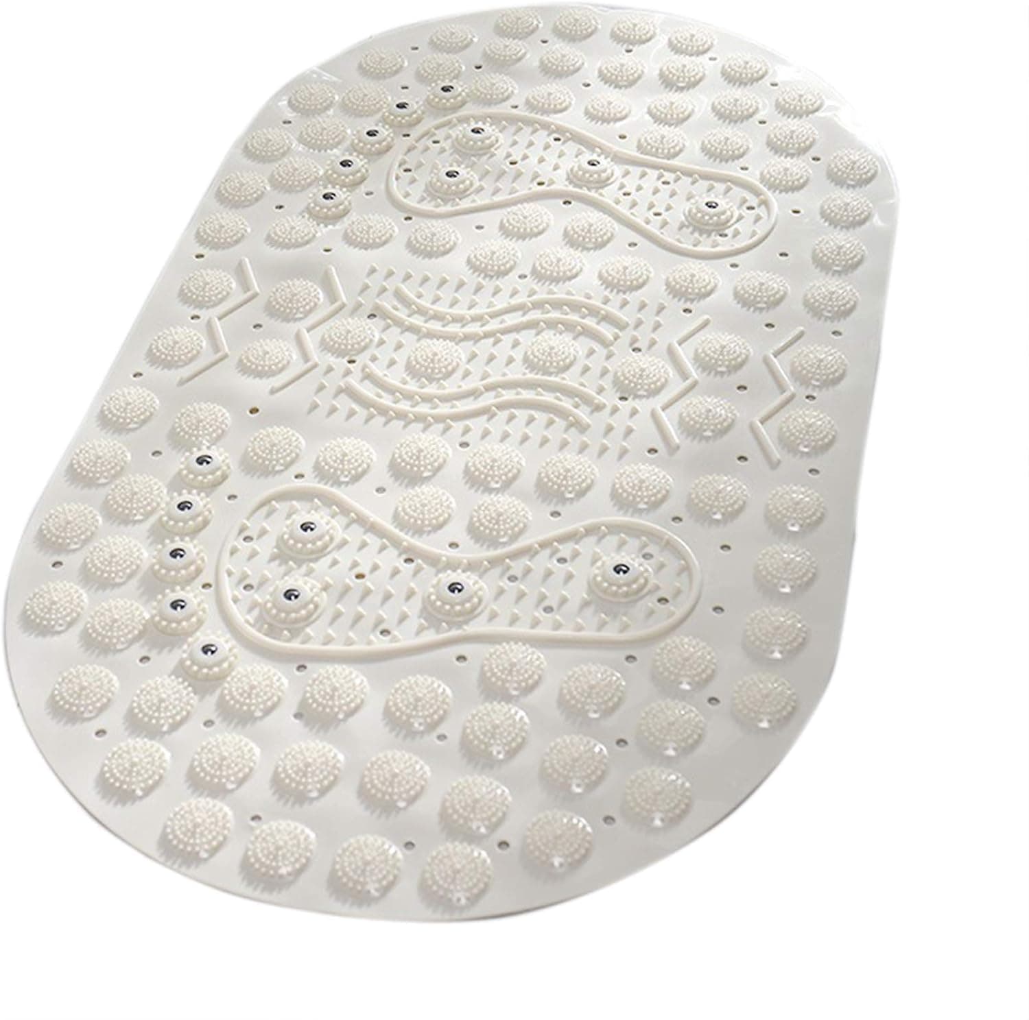 Cywydsl Bath Tub Shower Mat with 18 Magnets, Non-Slip Massage Bathtub Mat Suction Cup, BPA, Latex, Phthalate Free, Proof Machine Washable Bathroom Mat for Foot Magnet Therapy (Off-White)