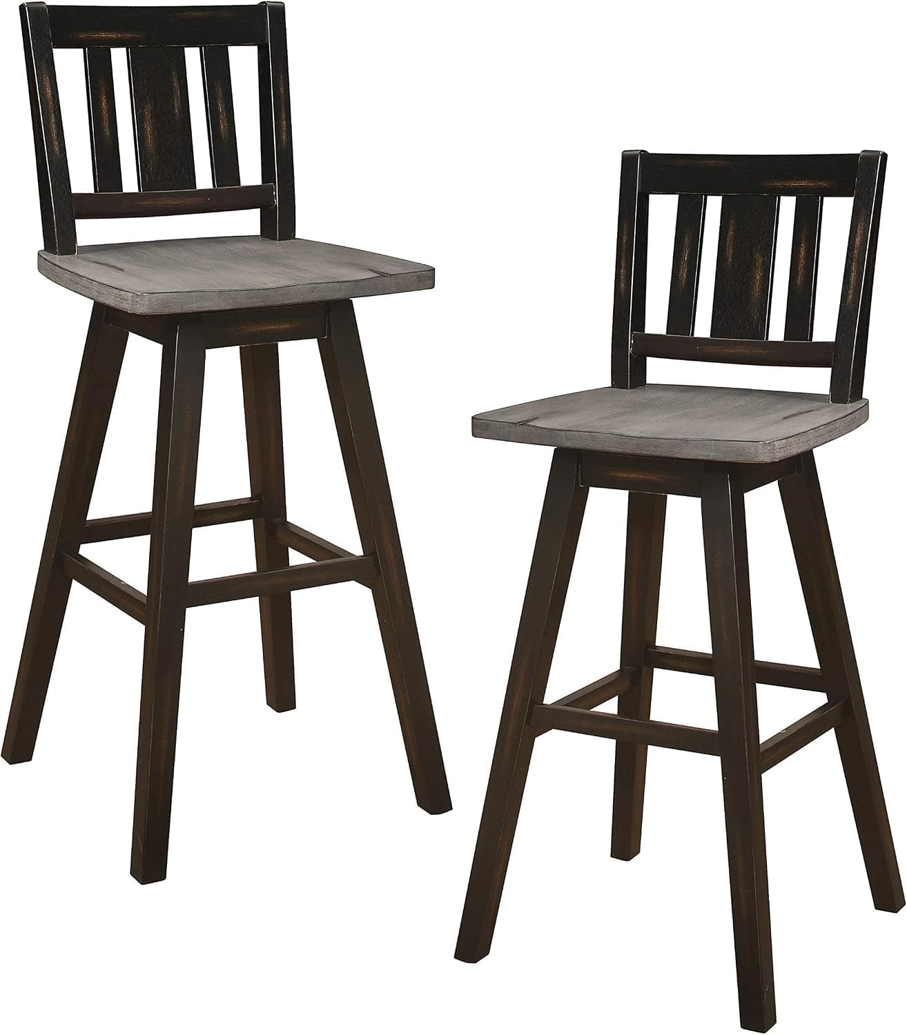 Lexicon Havre Swivel Pub Height Barstool (Set of 2), Slat Back - 28.5" SH, Black