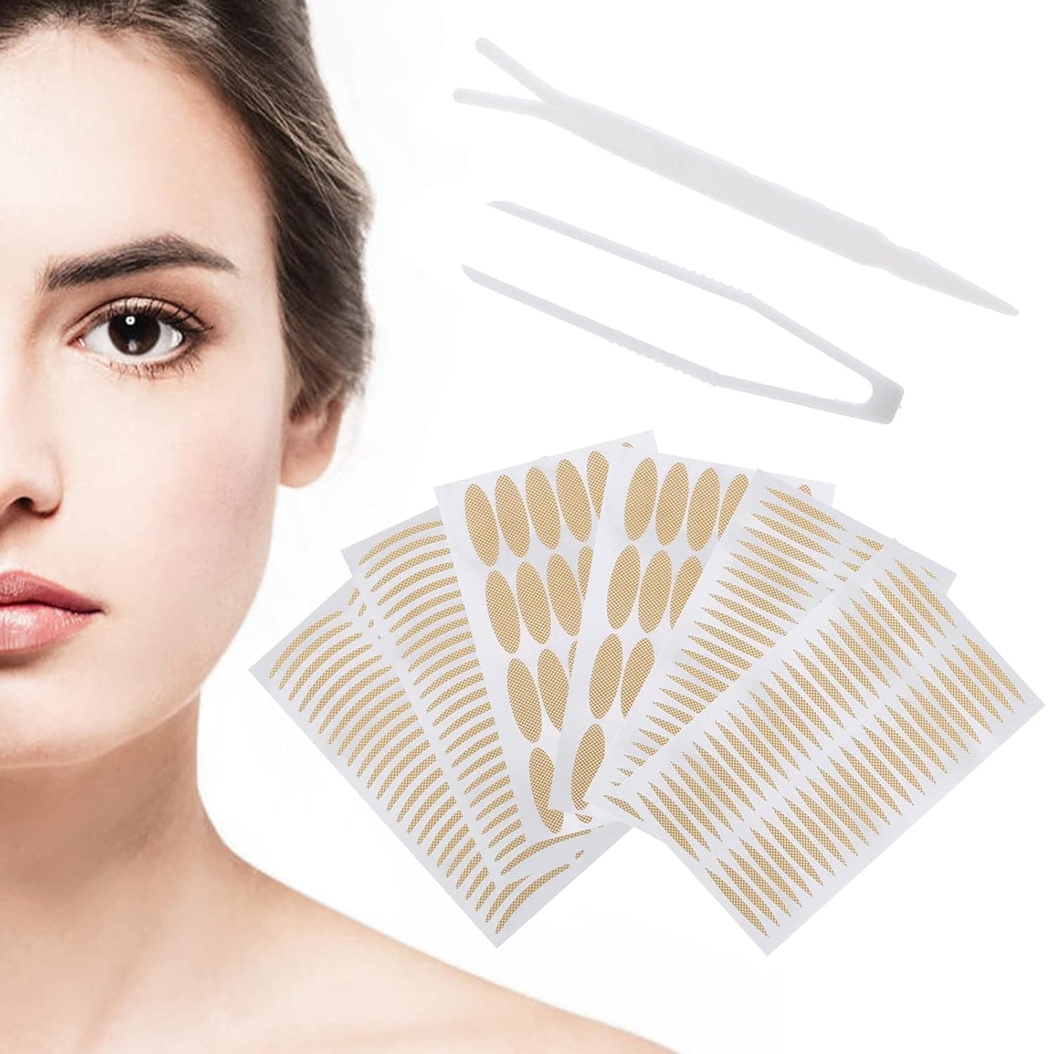 Double Eyelid Stickers,Eyelid Tape,Invisible Eyelid Tape,240 Pcs Natural Invisible Single Side Eyelid Tape Stickers with Fork Rod & Tweezer,Instant Eyelid Lift,Perfect for Droopy,Uneven,Monolids