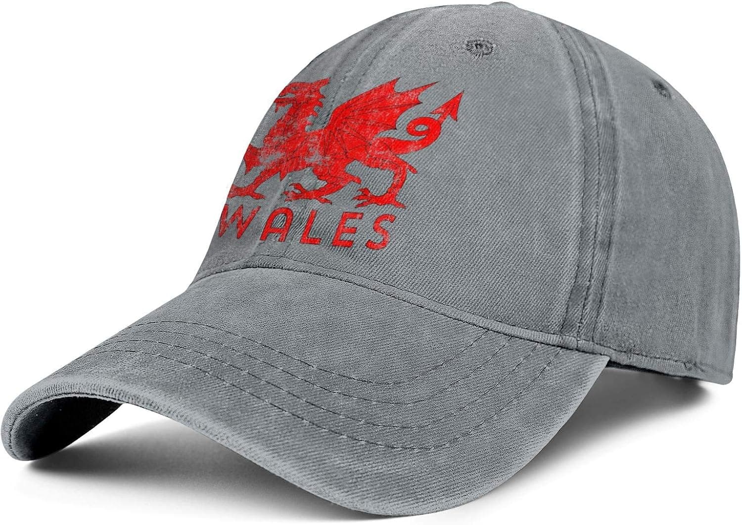 Men Womens Adjustable Trucker Cap Welsh-Flag-Rugby-Red-Dragon-of-Wales- Washed Denim Hats