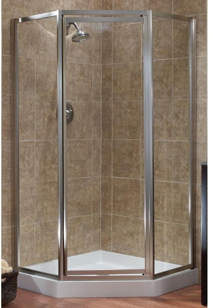 Foremost Tides 16-3/4 in. x 24 in. x 16-3/4 in. x 70 in. H. Framed Neo-Angle Shower Door in Silver and Clear Glass