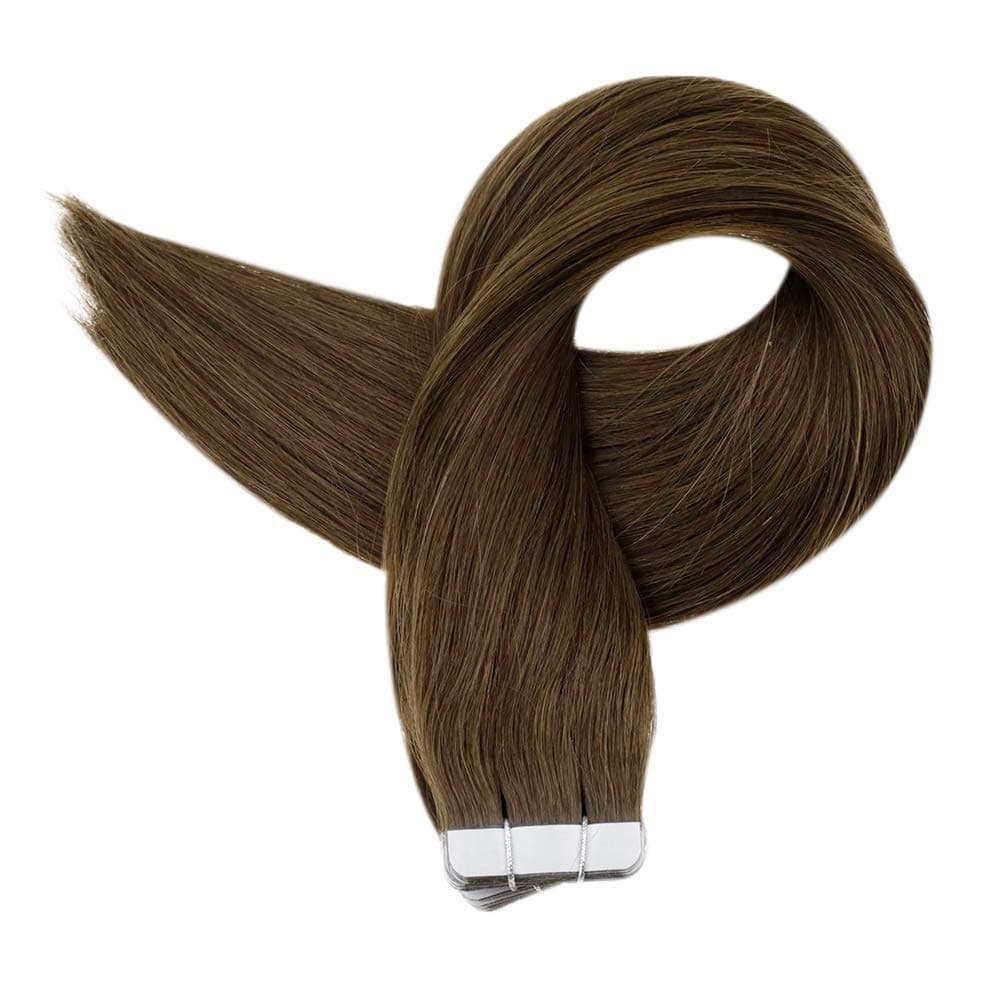 Full Shine Tape in Hair Extensions Remy Hair 20 Inch Brown Color 5A Tape in Extensions Double Sided White Tapes for Women Fashion Cold Color 50 Gram Glue on Hair 20 Pieces
