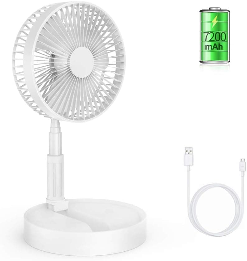 ETEKYER Folding Desk Fan, Portable Electronic Fan USB Desk Fan Battery Operated Fan Rechargeable Folding Fan Use in Office Home Outdoor (White)