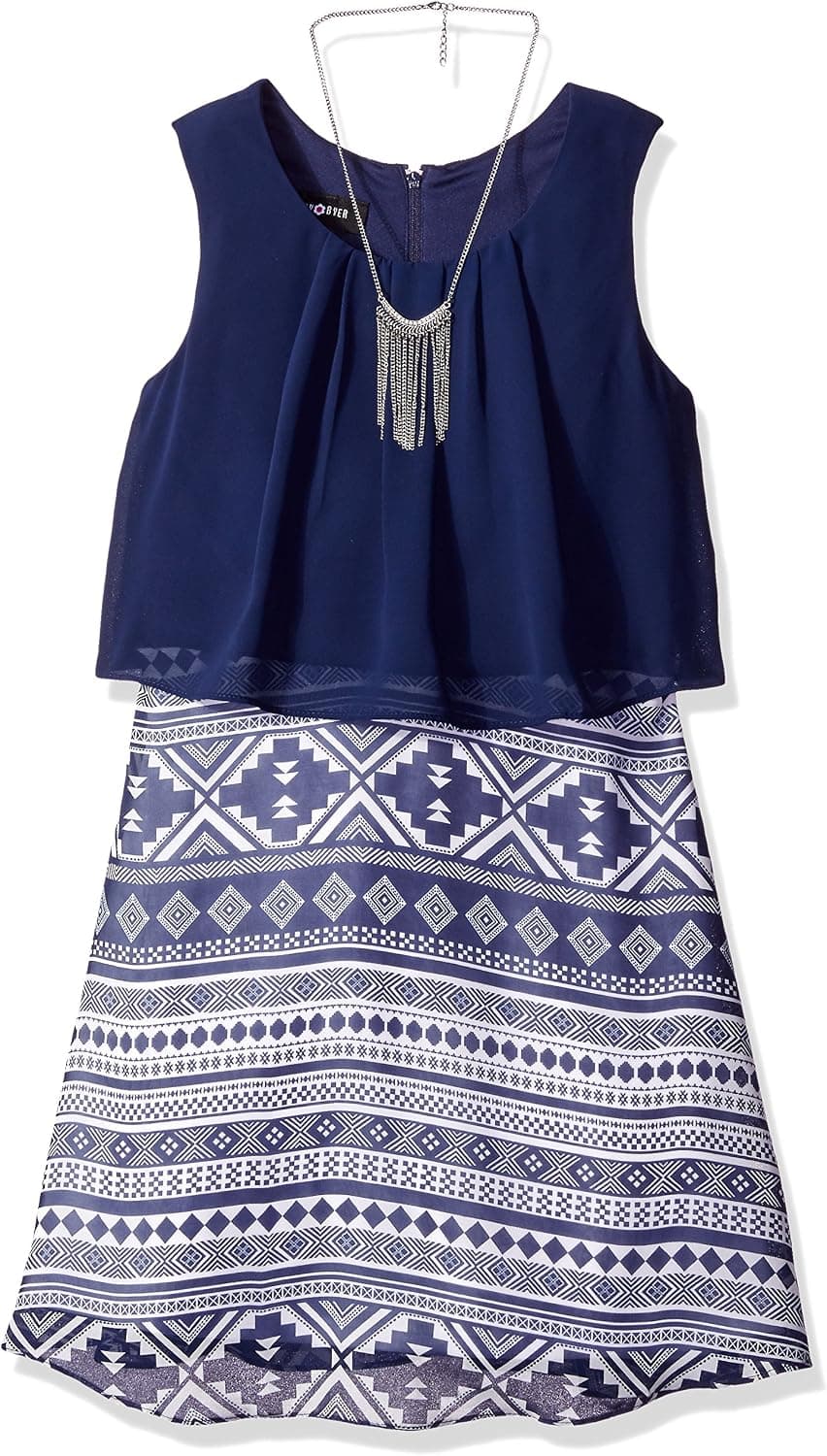 Amy Byer Girls' Big Sleeveless Popover Dress with Full Skirt