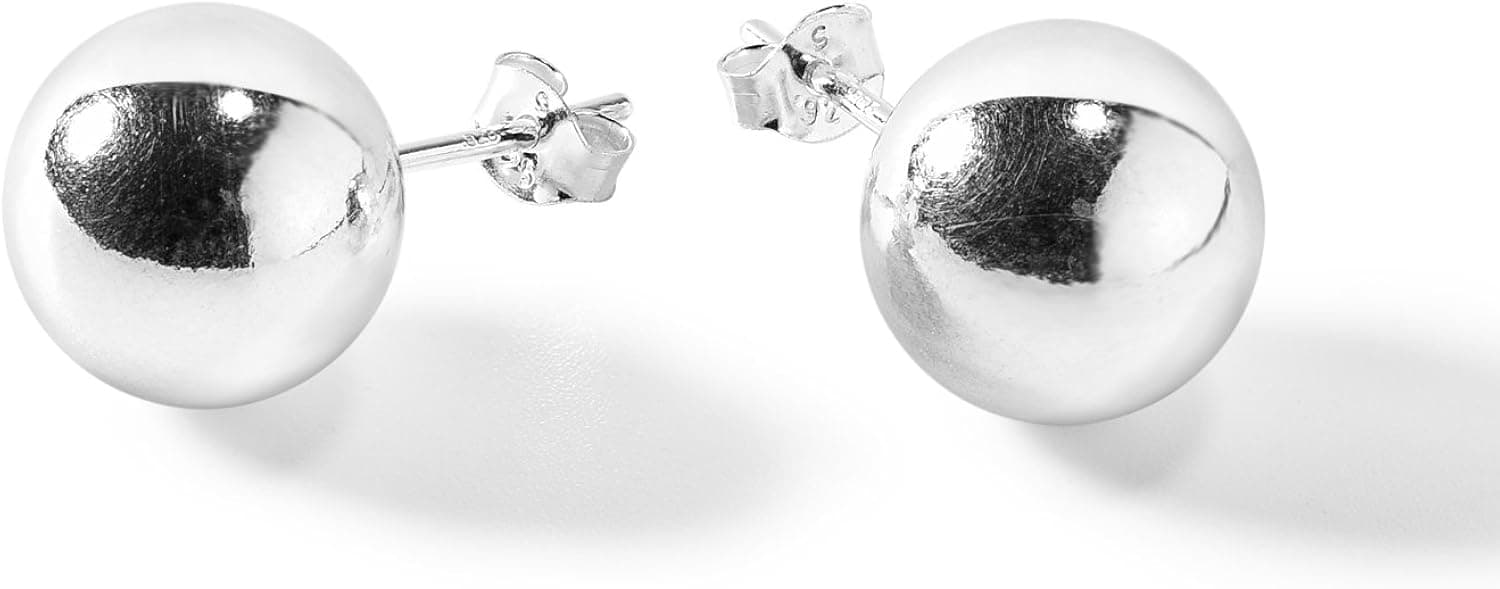 925 Silver Ball Earrings Sterling Silver Size 1mm, 2mm, 3mm, 4mm, 5mm, 6mm, 7mm, 8mm, 9mm, 10mm, You Choose Your Size (10 Millimeters)