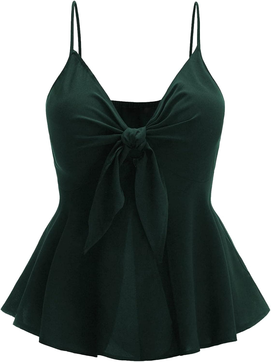 SheIn Women's Plus Ruffle Tie Front Cami Peplum Top V Neck Sleeveless Backless Camisole Deep Green Large Plus