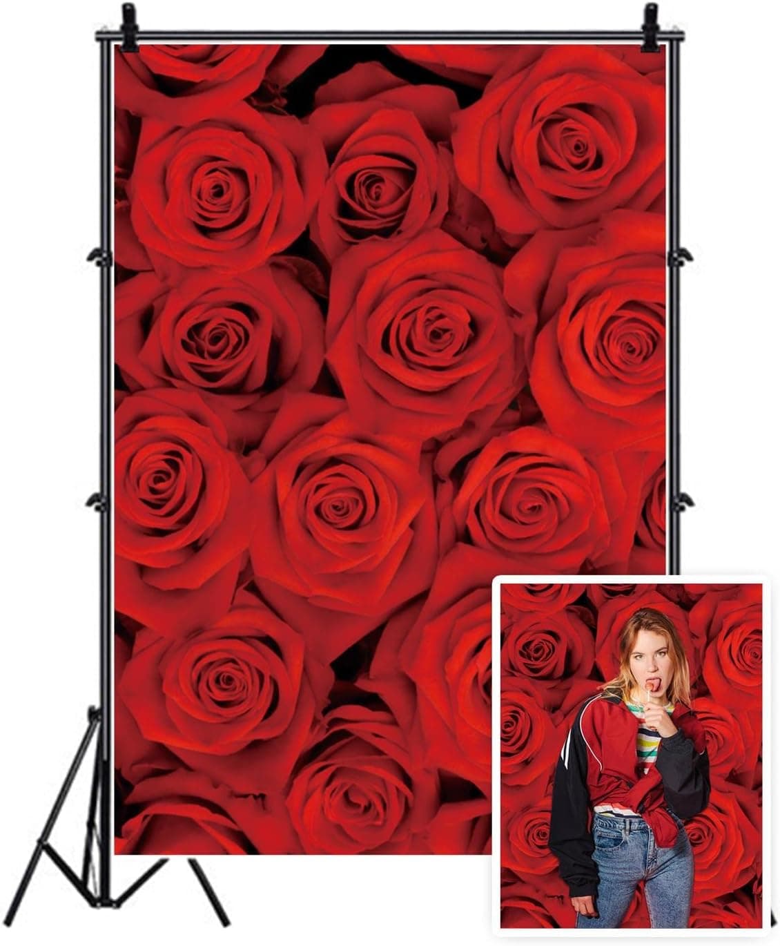 AOFOTO 6x8ft Romantic Red Roses Background Valentine's Day Beautiful Rose Blossom Photography Backdrop Wedding Anniversary Decor Sweet Flowers Wall Lady Woman Girl Mom Portrait Photo Studio Prop Vinyl