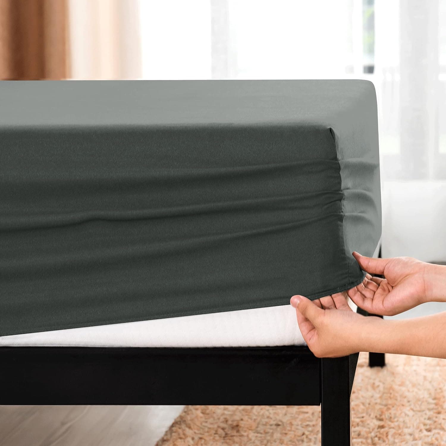 subrtex Twin Fitted Sheet 15-18" Deep Pocket Soft Microfiber Bottom Sheet Smooth Highly Stretchy Bed Sheet, Snug Single Fitted Sheet for Mattress (Twin,Grey