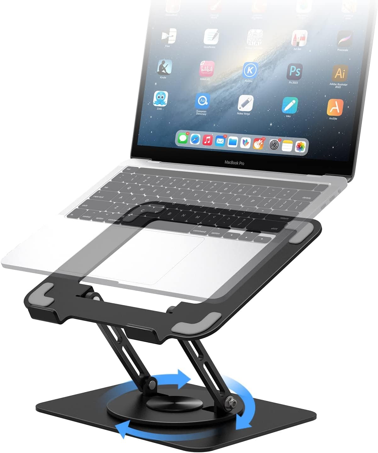 meatanty Laptop Stand, Ergonomic 360° Swivel Laptop Stand for Desk, Adjustable Metal Computer Stand, Foldable and Portable Laptop Riser Holder for MacBook, iPad Pro, 10-17" Laptops - Black
