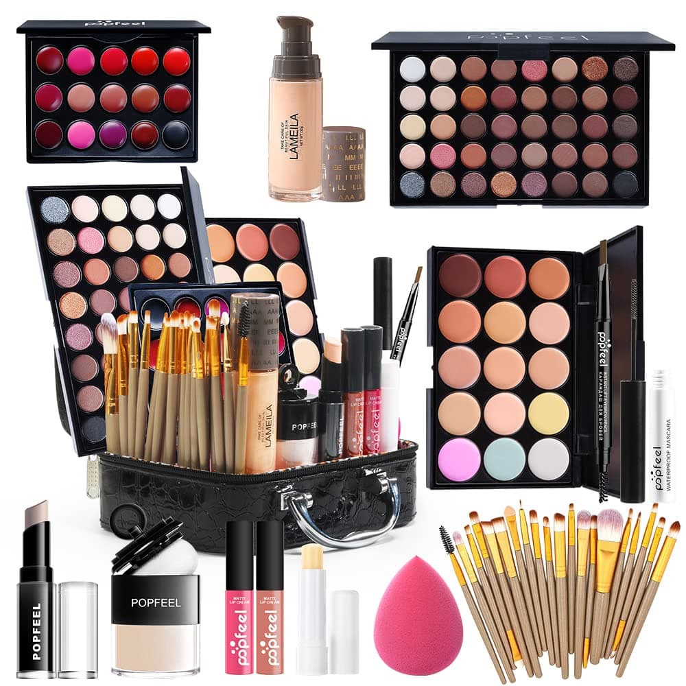 All in One Makeup Kit Makeup Kit for Women Full Kit Multipurpose Makeup Kit-Makeup Brush Set,Eyeshadow Palette,Lip Gloss Set, Makeup Bag,Eyebrow Pencil,Mascara and Face Makeup (KT18)