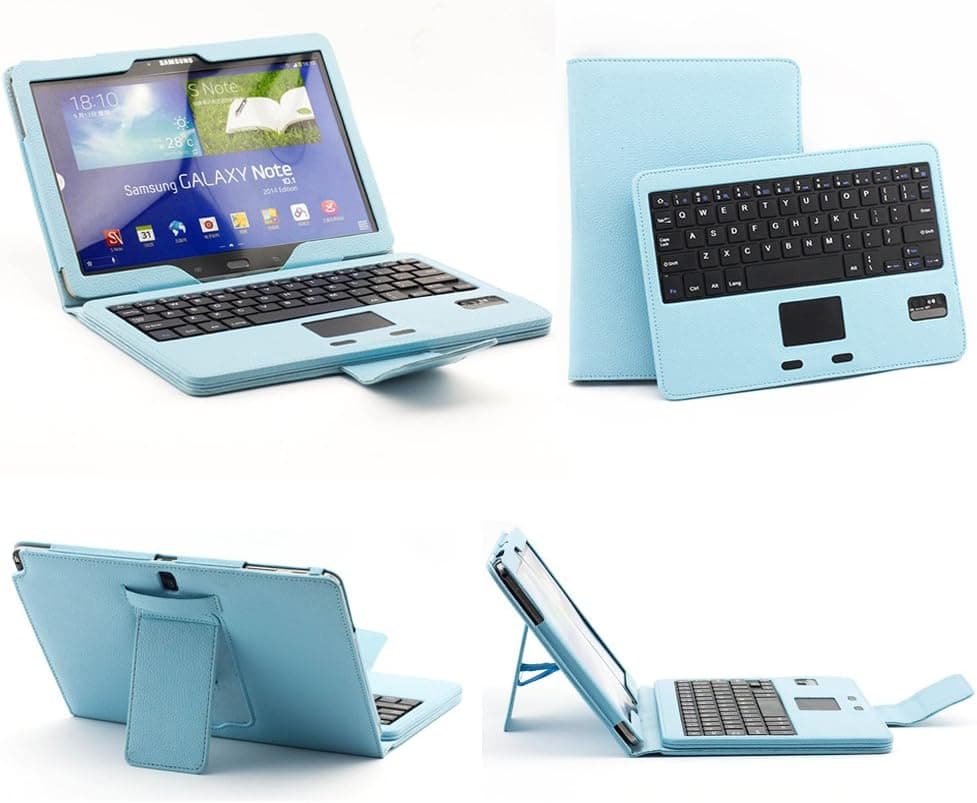 SUPERNIGHT Detachable Removable Touchpad Bluetooth Keyboard Protective PU Leather Case for Samsung Galaxy Note 10.1 2014 Edition P600 P601 Tablet.Color:Blue