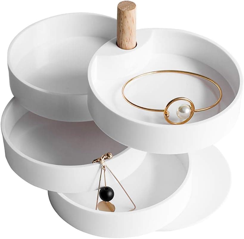 Pahdecor Little Jewelry Box Travel,Small Jewelry Organizer Rotating for Traveling,Four-Layer Spinning Jewelry Display Storage Case Portable for Necklace,Earrings,Rings,Bracelets