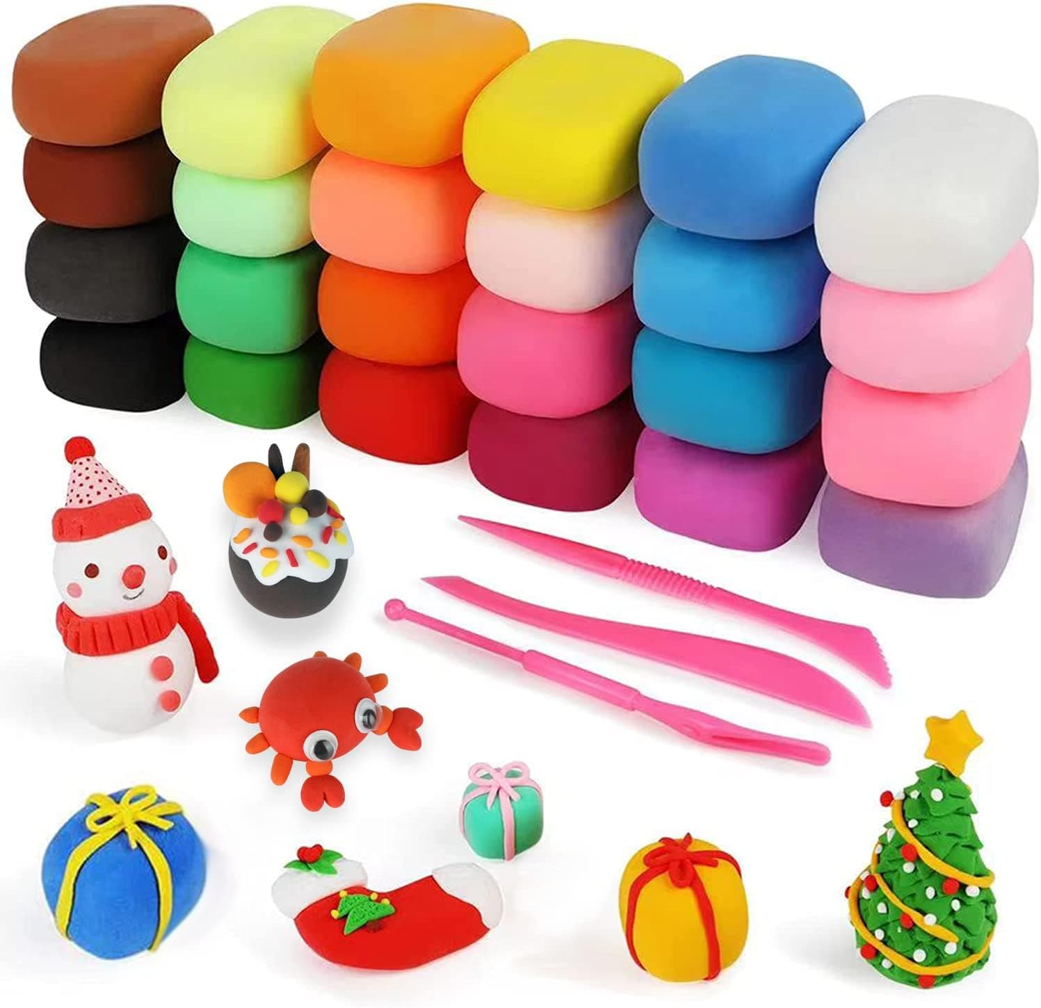 Air Dry Clay for Kids 24 Colors, PIERPIER Magic Modeling Clay Kit with Magical Clay Tools Accessories, Squash Clay for Slime， Play Clay Art for Adults and Kids Gift, Craft Clay Air Dry DIY Set