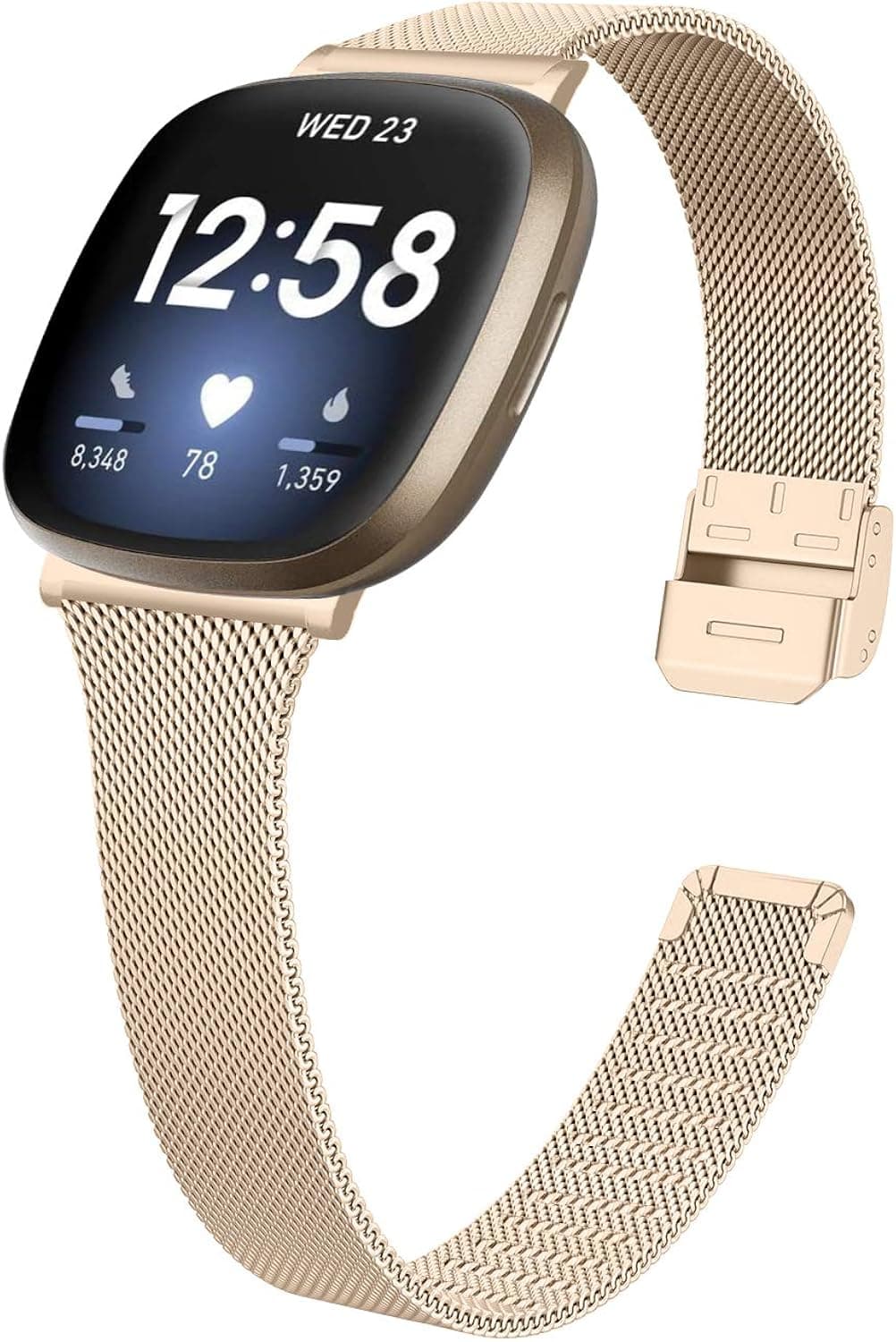 EverSnows Stainless Steel Bands Compatible with Fitbit Sense/Sense 2/Fitbit Versa 3/Versa 4, Slim Breathable Mesh Replacement Bands for Women Man