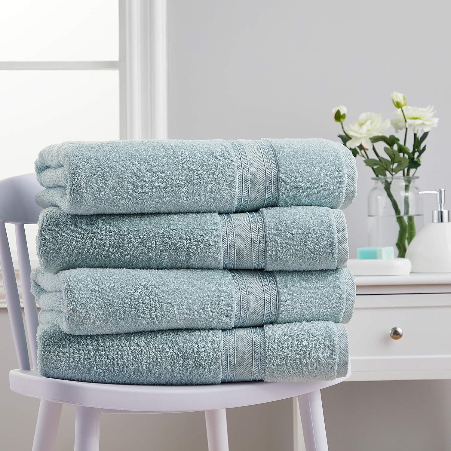 SL SPIRIT LINEN HOME EST. 1988 Bath Collection Towels Set- Super Soft Zero Twist Quick Dry Water Absorbent Home and Gym Towel, 4 Piece Bath Sheet Sets, Surf Spray