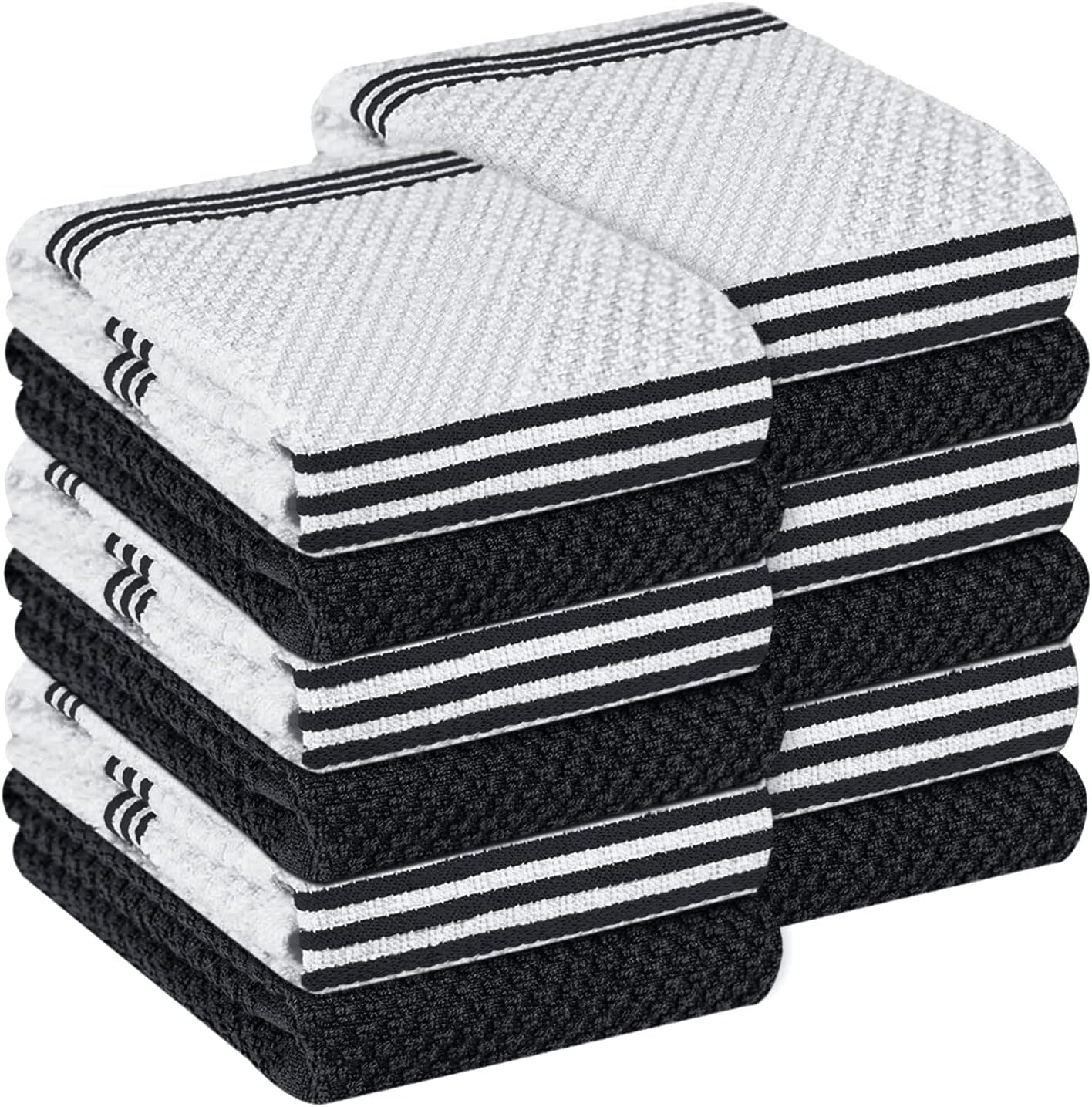 Oakias Terry Dish Cloths Black (12 Pack, 12 x 12 Inches) – Cotton Dish Towels – 360 GSM – Highly Absorbent & Quick Drying Kitchen Towels – Pop Corn Style