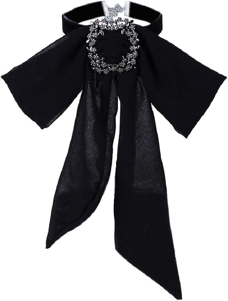 Wang Rong ROWAG Bohemian Chiffon Bow Tie Shirt Black Choker Necklace for Women Girls Handmade Adjustable Collar