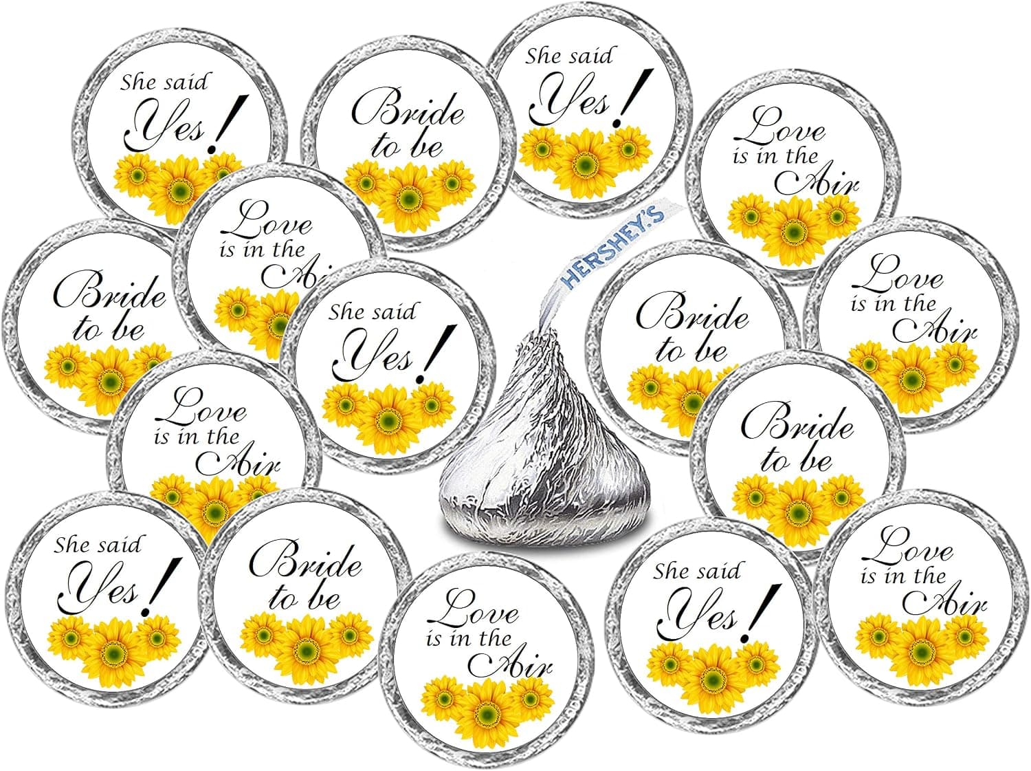 324 Sunflower Bridal Shower, Bachelorette Party, Bride to Be Kisses Stickers, Chocolate Drops Labels Stickers for Engagement Party Decorations, Favors for Kisses