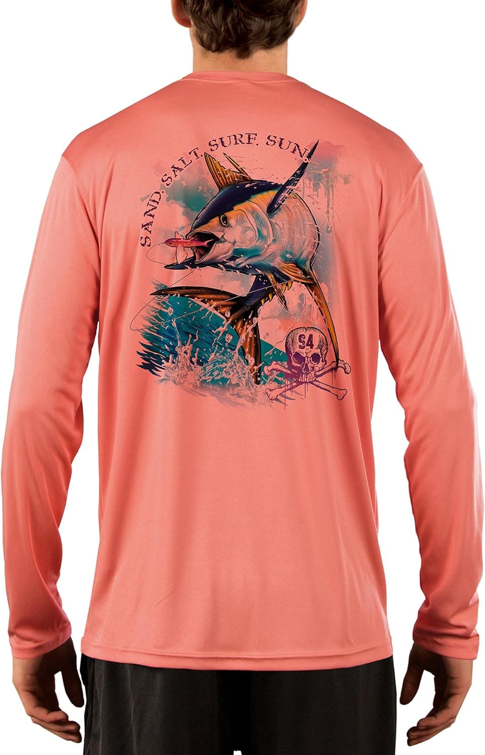 SAND.SALT.SURF.SUN. Tuna Men's UPF 50+ UV Sun Protection Performance Long Sleeve T-Shirt Large Salmon
