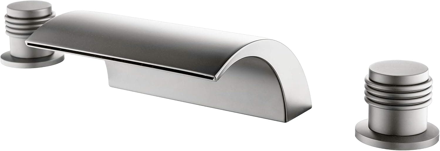 Waterfall Roman Tub Faucet Brushed Nickel Deck Mount Three Hole Double Handle with Tub Filler Faucet for High Flow