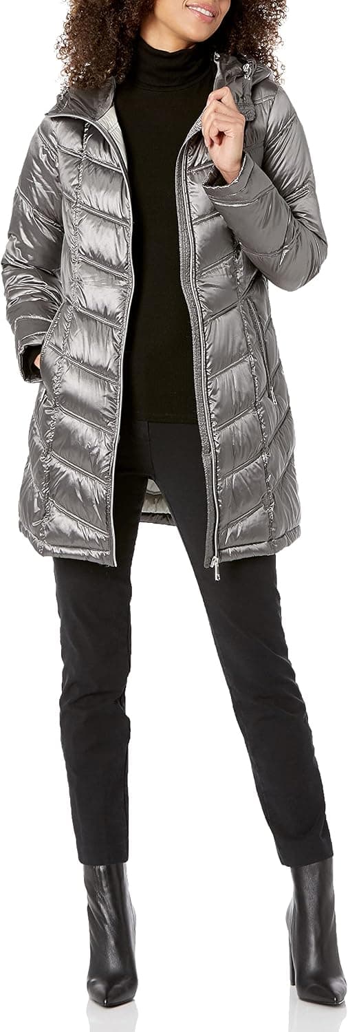 Calvin Klein Women's Hooded Chevron Quilted Packable Down Jacket