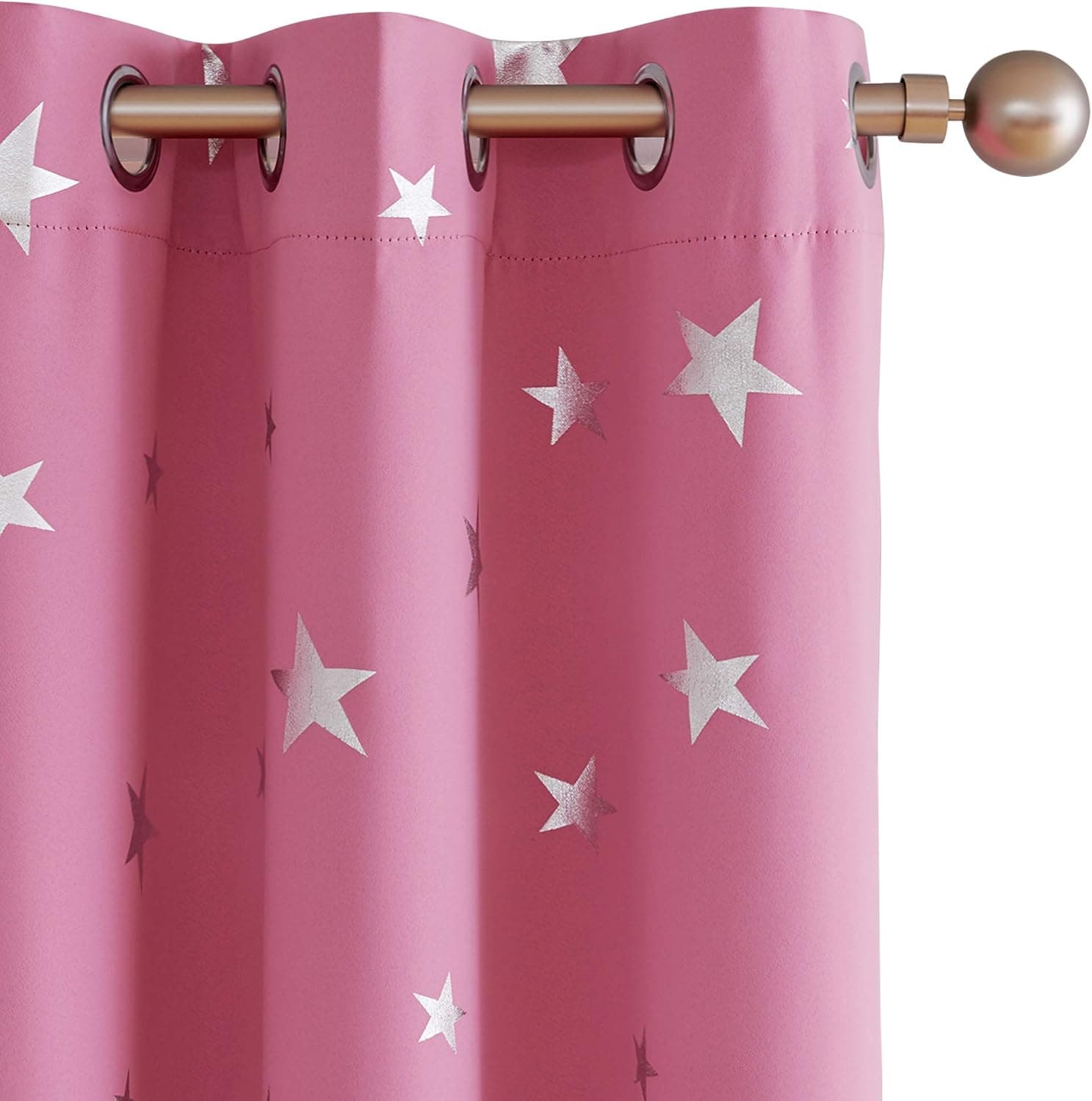 Deconovo Solid Thermal Insulated Blackout Curtains with Silver Star Pattern 38 x 45 Inch Pink 2 Panels