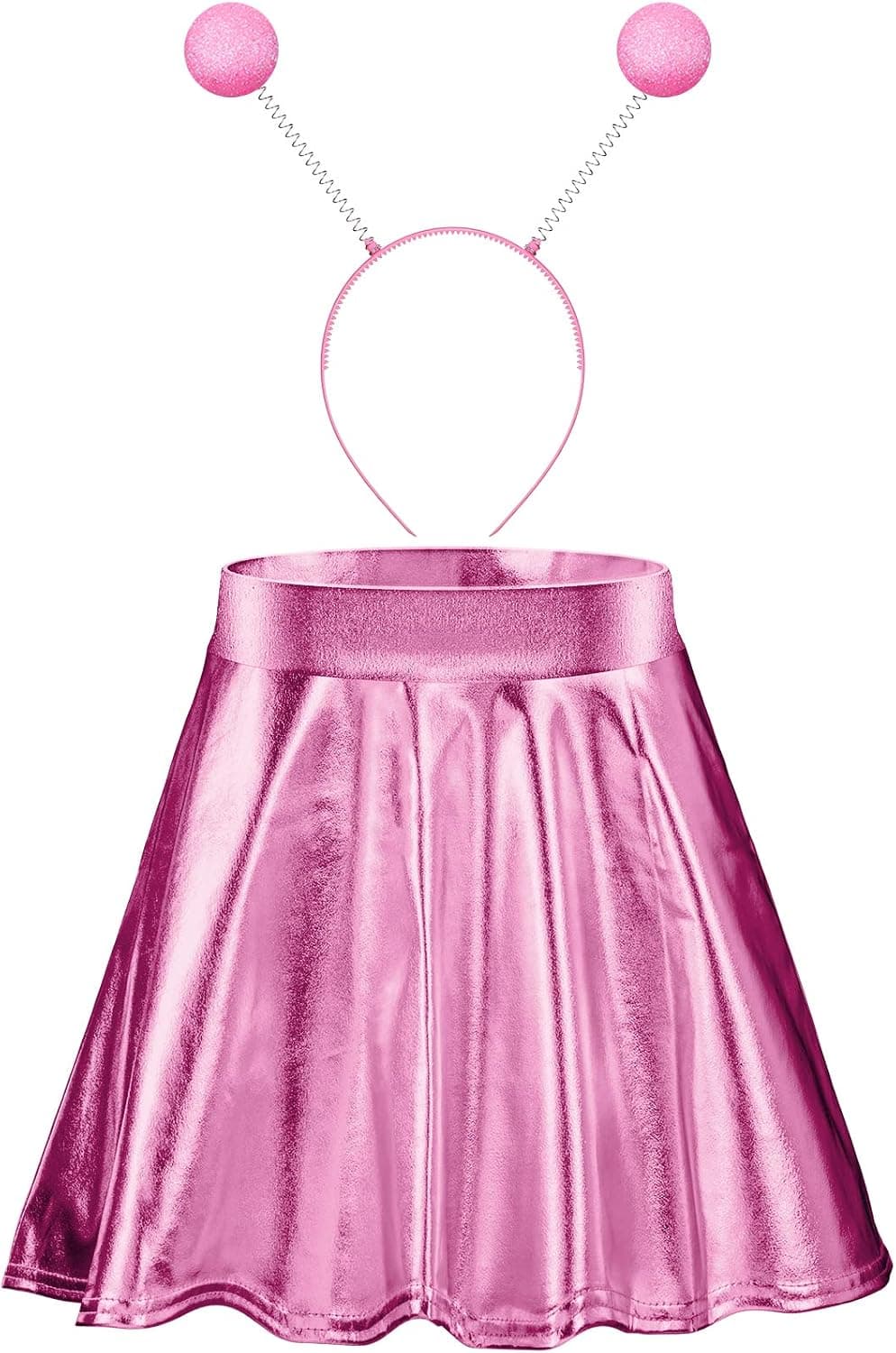 Halloween Alien Headband and Metallic Skirt Flared Pleated Skater Skirt for Halloween Supplies