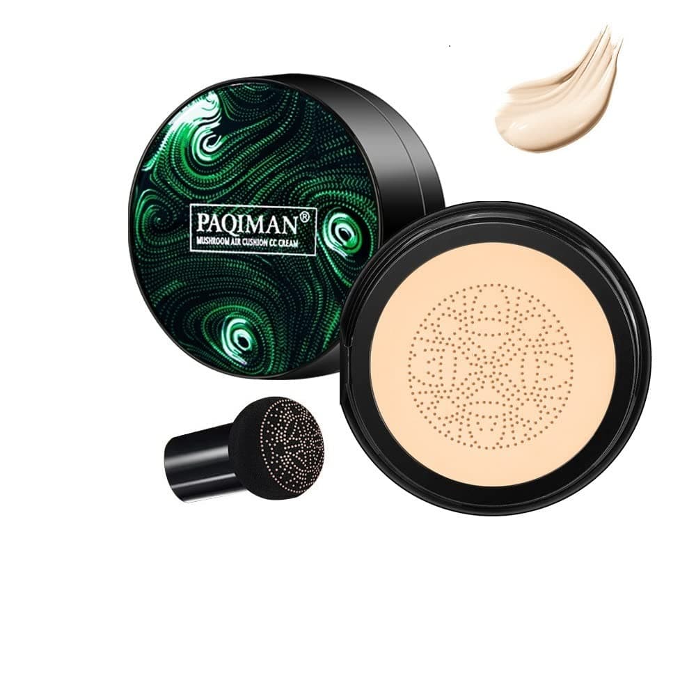 Mushroom Head Air Cushion CC Cream Foundation，Full Coverage Concealer Lasting Nude Makeup Moisturizing Pigment BB Cream Foundation. 01- Ivory