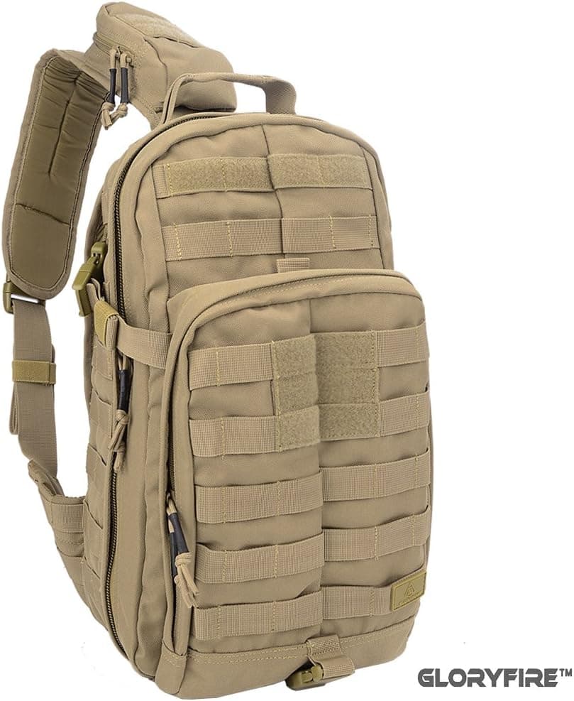 GLORYFIRE Tactical Backpack Ambidextrous Sling Pack Daypack Tactical Sling Bag for Camping (Sling Tan)