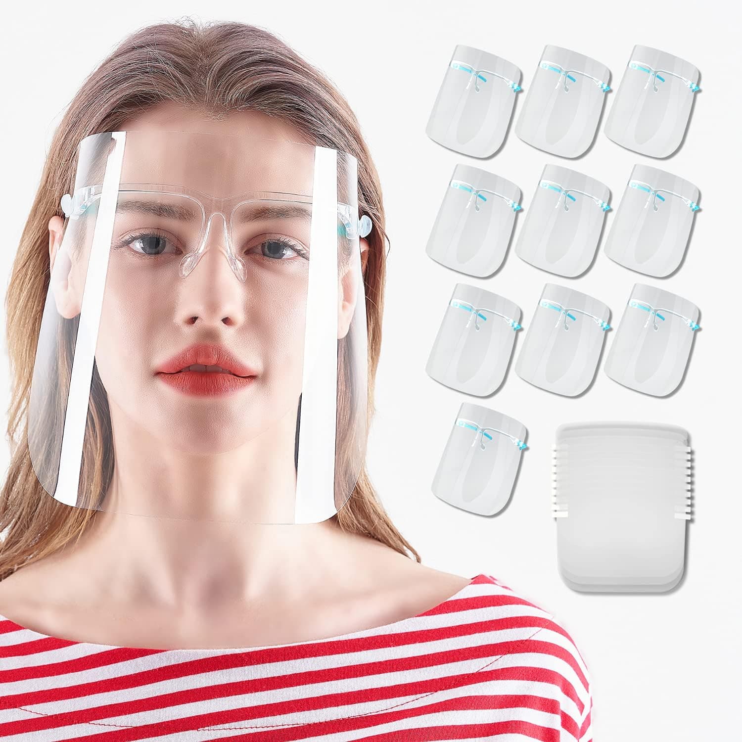 STOZBOX 20-Pack Premium Gift Set Super-Clear Ultra-Light Plastic Face_Shield with Glasses Frame, 20 Shields + 10 Frames, Ergonomically Designed Reusable Portable Antifog Modern Face_Shield