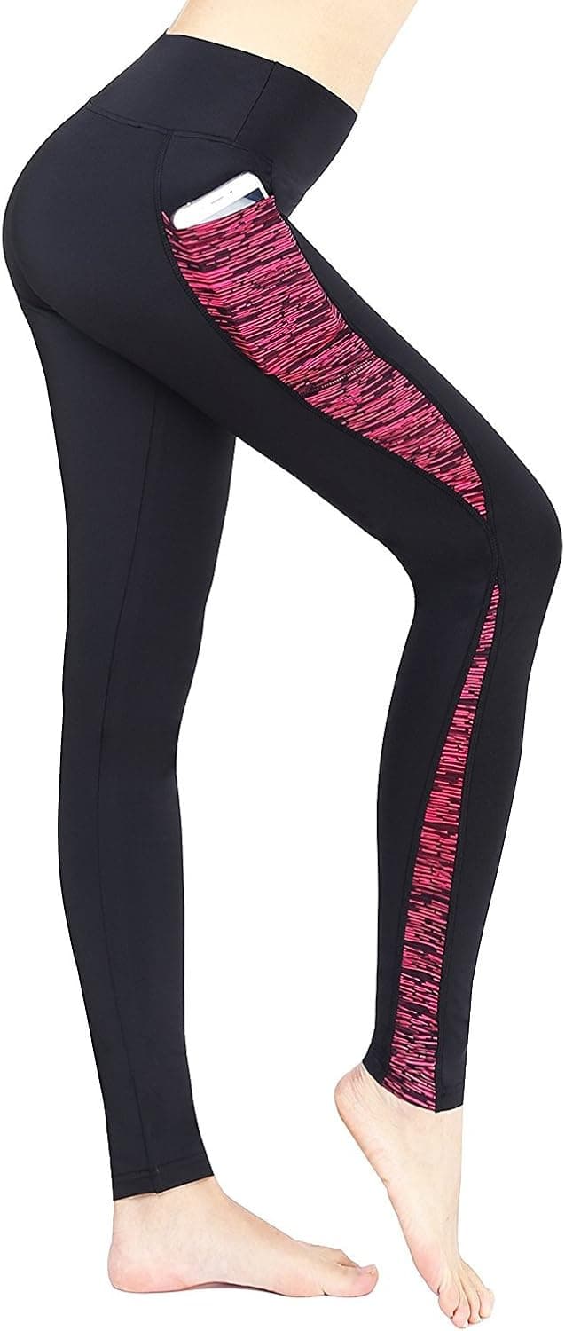 EAST HONG Women's Yoga Leggings Exercise Workout Pants Gym Tights (Medium.Black/Rose.)