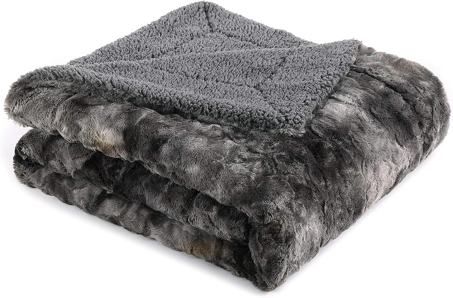 Soft Fuzzy Faux Fur Throw Blanket - Fluffy Warm Cozy Lightweight Reversible Gray Wolf Fur Plush Sherpa Blanket, 60" x 75"
