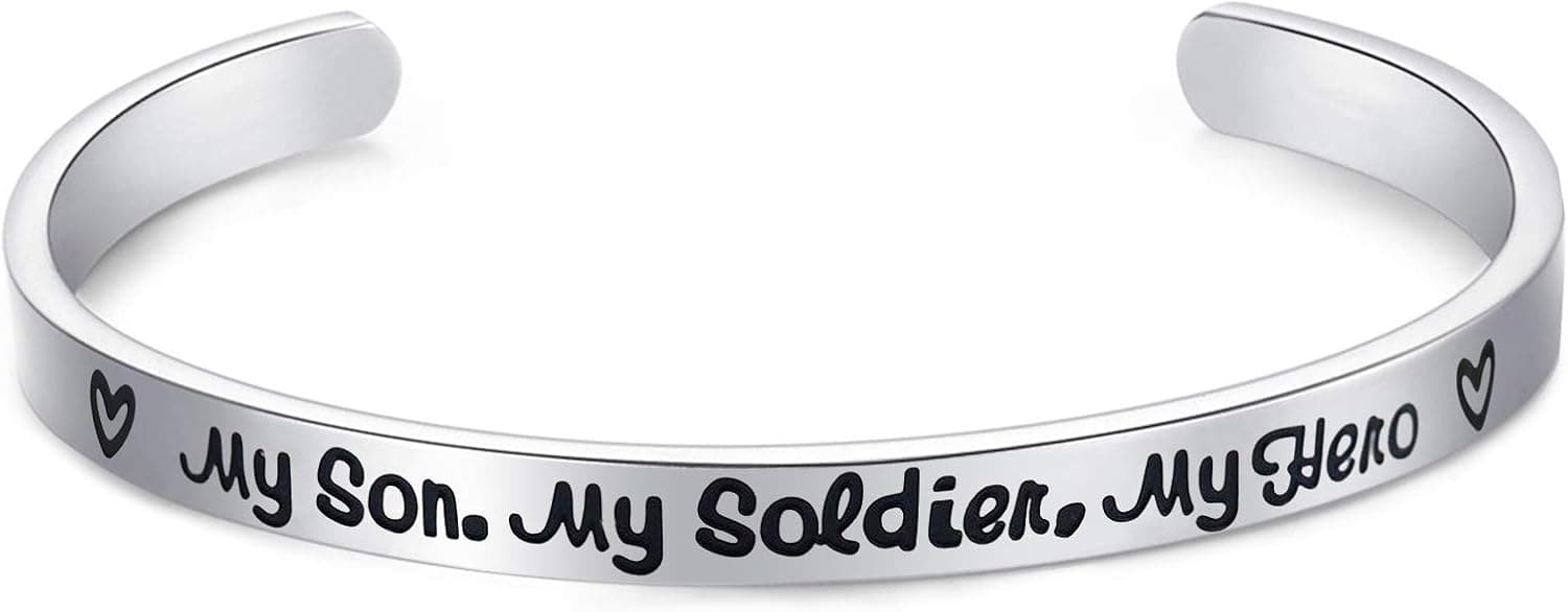 Army Mom Bracelet My Son My Soldier My Hero Navy Air Force Military Jewelry Stainless Steel Polished 1/4”*6" Inches 1 Pack