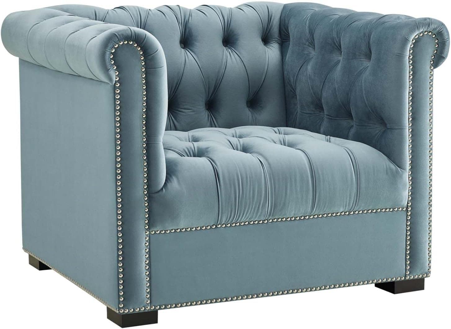 Modway Heritage Tufted Velvet Modern Chesterfield Lounge with Nailhead Trim, Armchair, Sea Blue