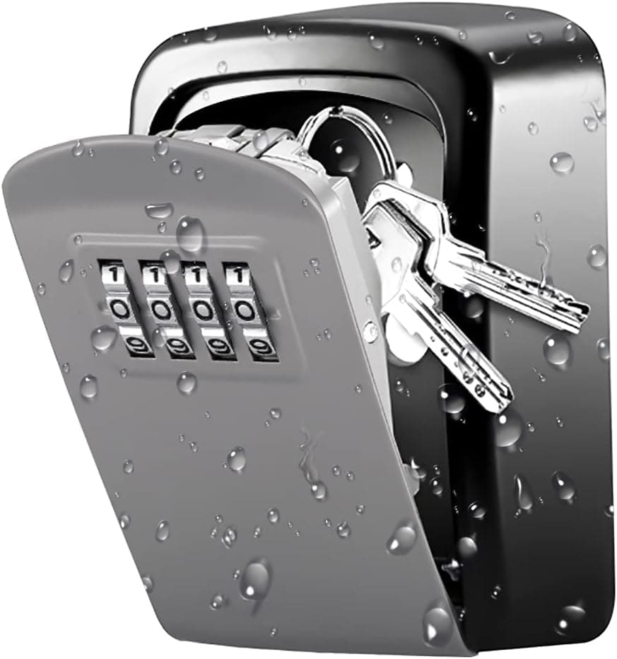 [New Version] Security Lock Box, 4 Digit Combination Key Storage Lock Box for House Keys, 3.66'' Wall Mounted Key Safe Box, 5 Keys Capacity Lock Box for Indoor Outdoor, Silver