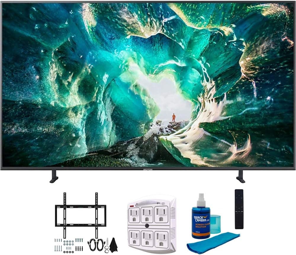 SAMSUNG UN55RU8000 55" RU8000 LED Smart 4K UHD TV w/Deco Mount Slim Flat Wall Mount Ultimate Bundle, Screen Cleaner (Large Bottle) and SurgePro 6-Outlet Surge Adapter w/Night Light